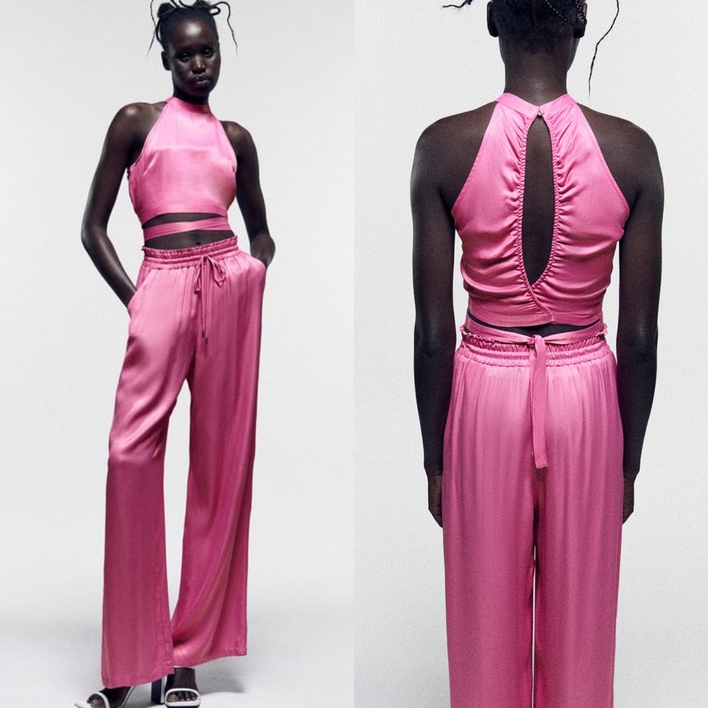 ZARA 2 PIECE SATIN SET FUCHSIA PINK